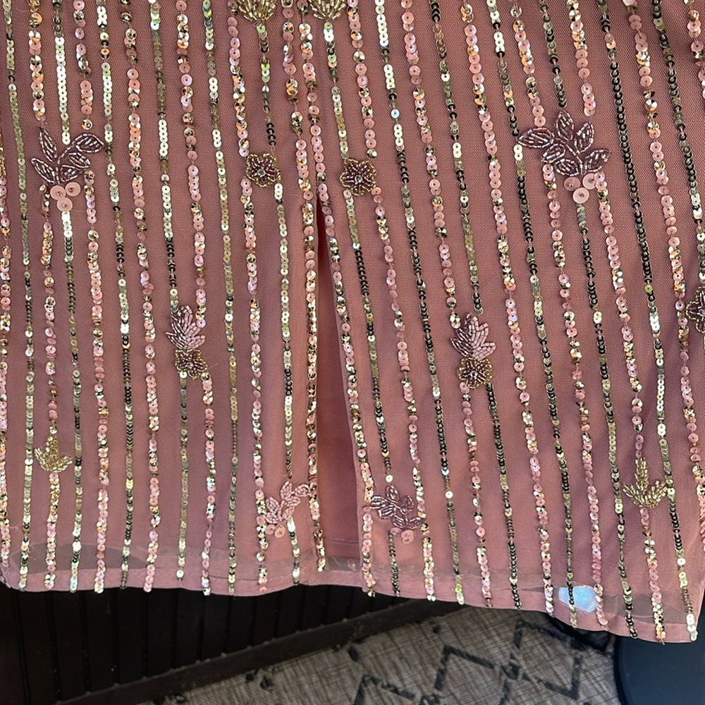 Mac Duggal - Purple Embellished Faux Wrap Flutter Sleeve Dress Size 8 - Picture 12 of 17